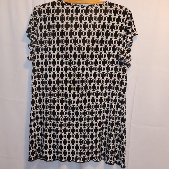 Karen Scott Top, V neck Crossover Bodice Flutter Sleeves High Waist Black Accent - Picture 13 of 16